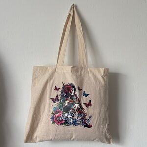 Canvas Tote Bag with Colorful Woman Design, Floral & Butterfly Print